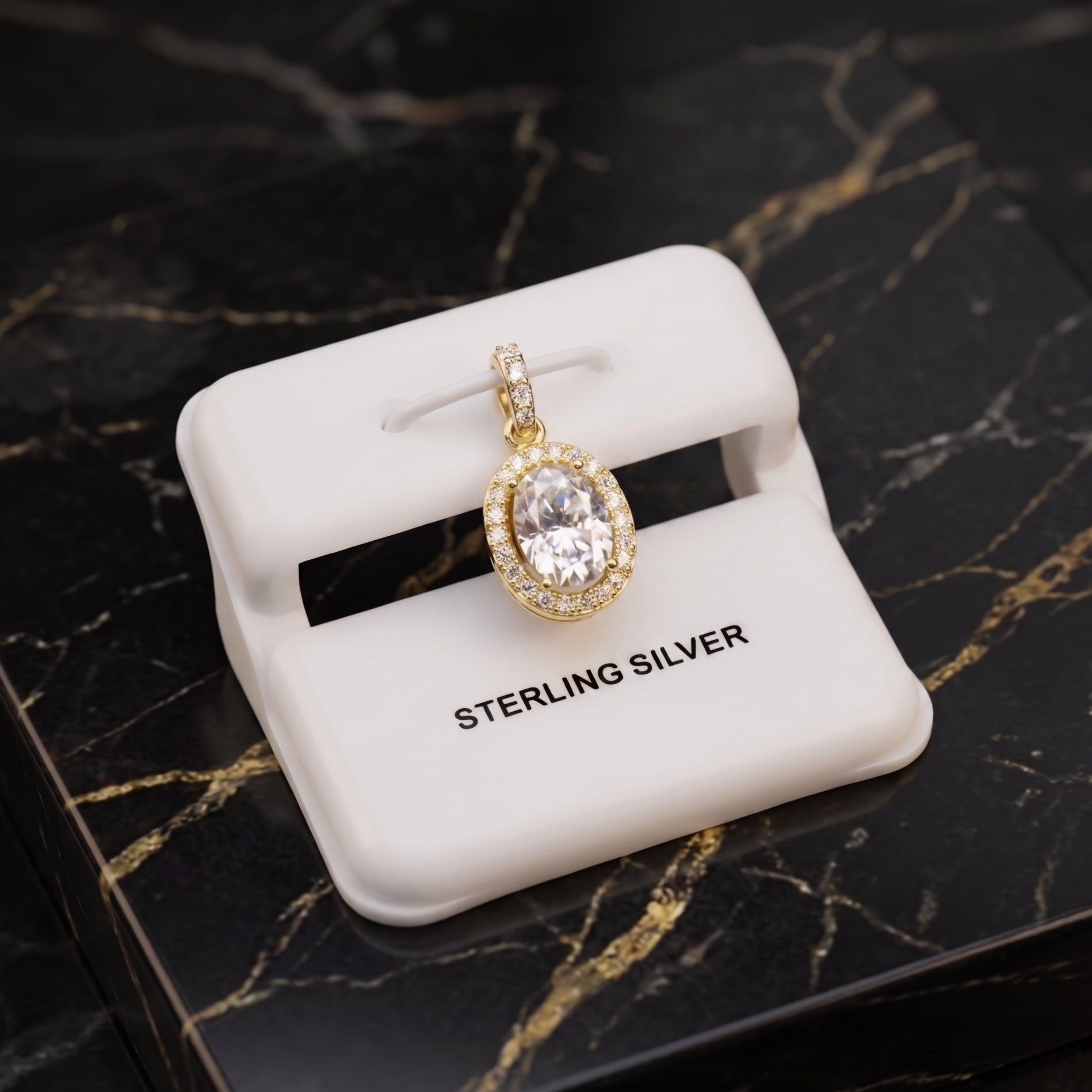 Genuine Moissanite Oval Halo Pendant 14k Gold Over 925 Sterling Silver