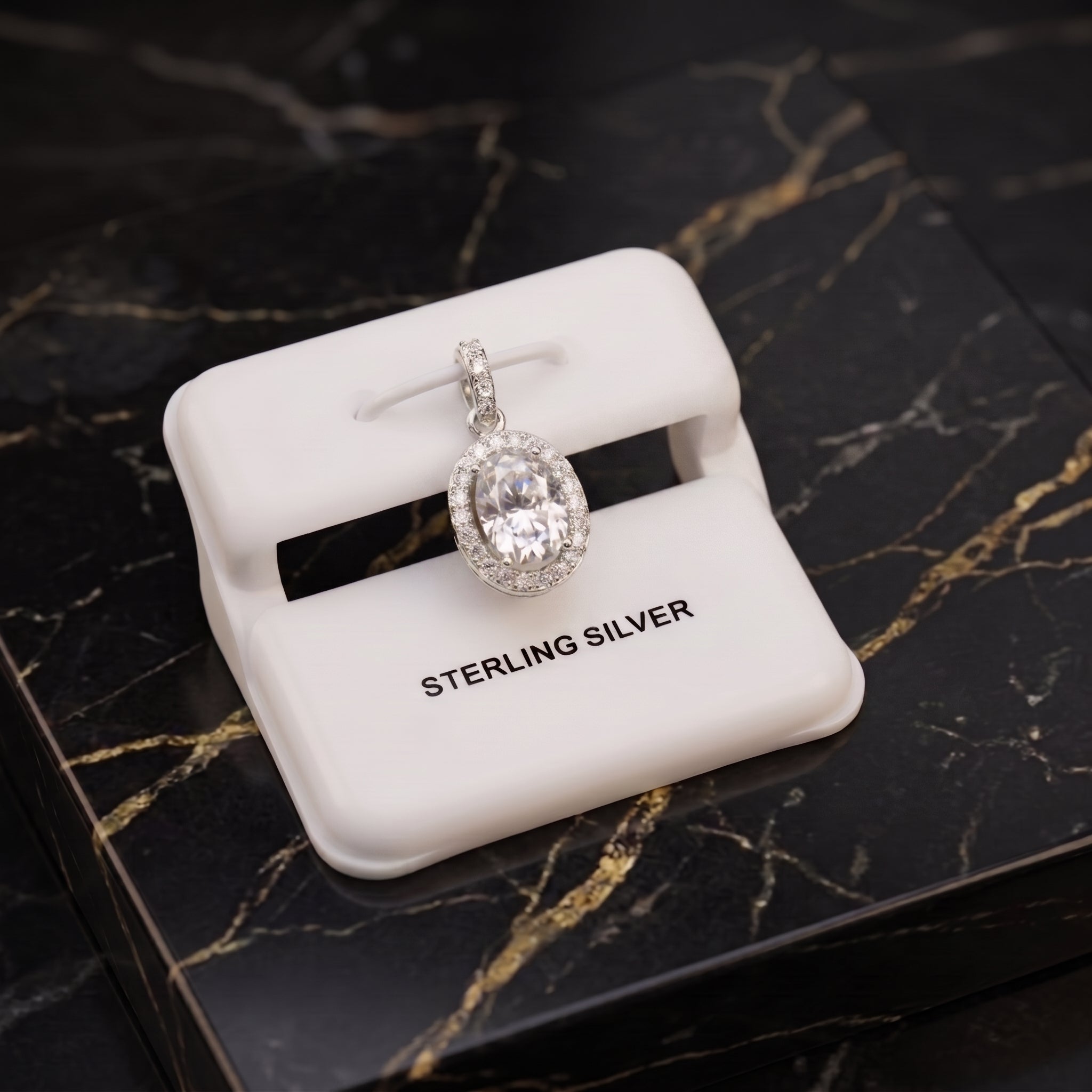Genuine Moissanite Oval Halo Pendant 925 Sterling Silver