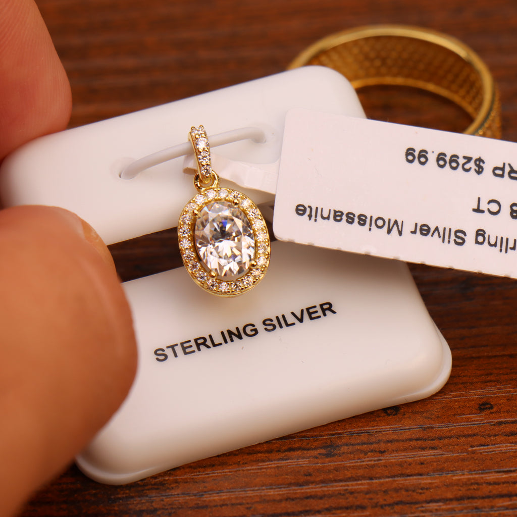 Genuine Moissanite Oval Halo Pendant 14k Gold Over 925 Sterling Silver