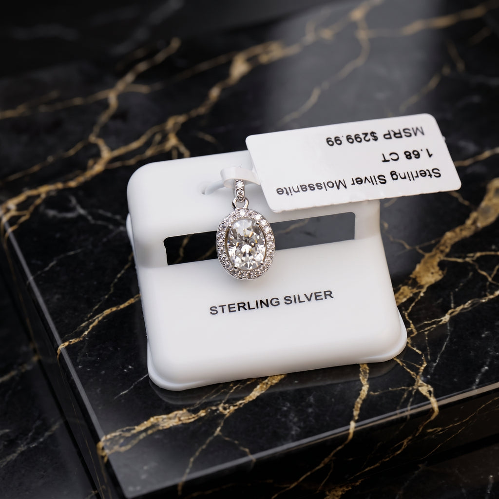 Genuine Moissanite Oval Halo Pendant 925 Sterling Silver