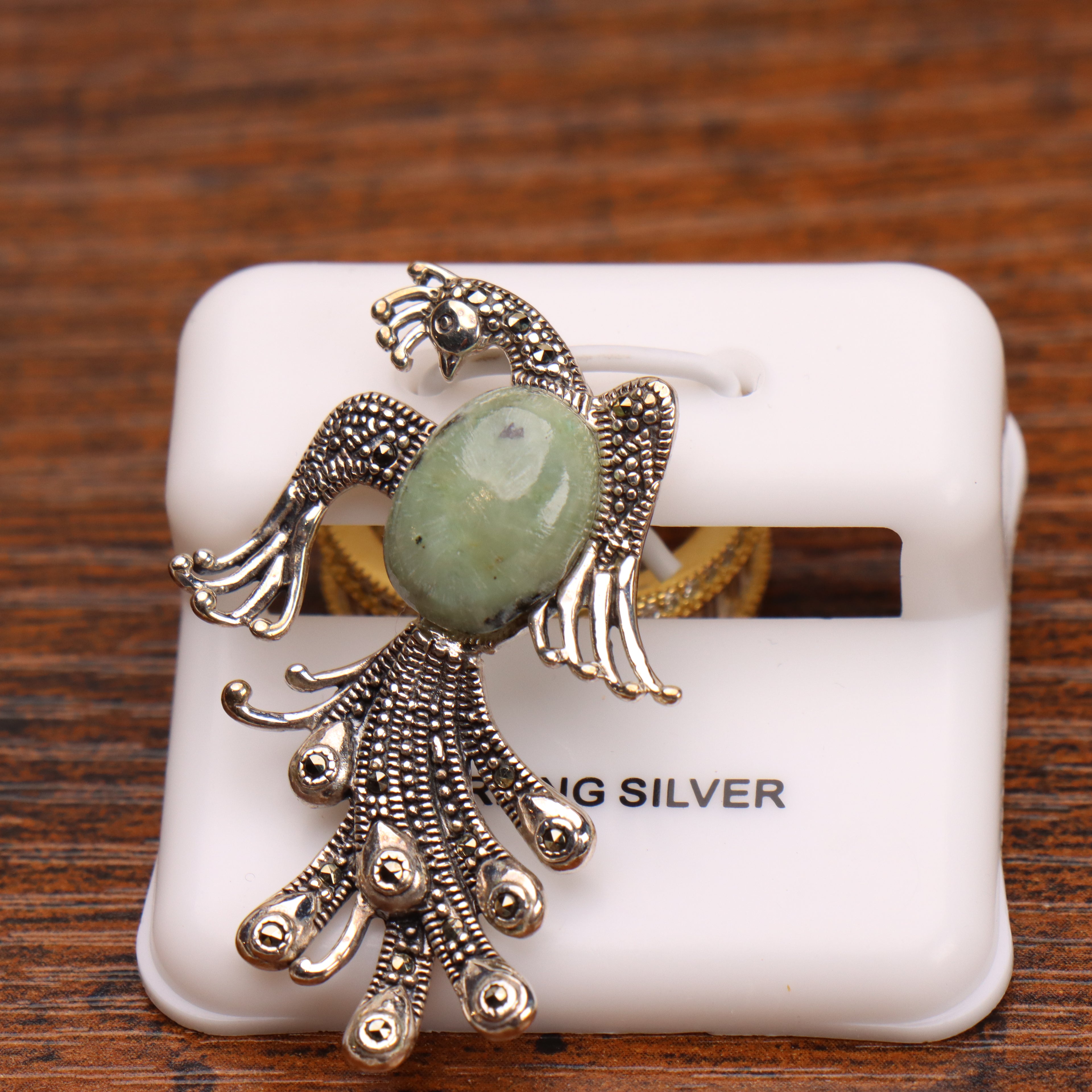 Marcasite Phoenix Turquoise Pendant 925 Sterling Silver Vintage Style