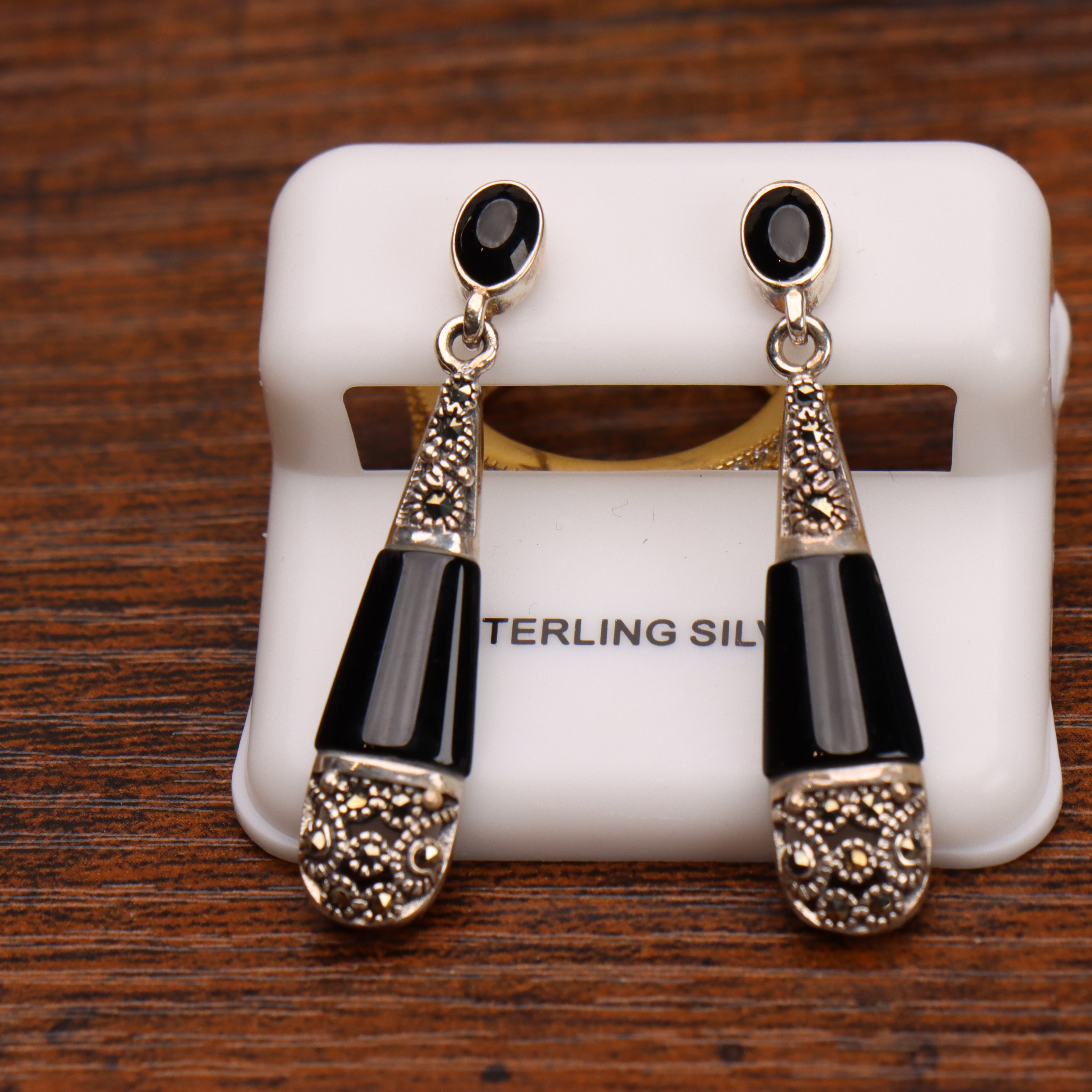 Marcasite Drop Earrings 925 Sterling Silver Vintage Style