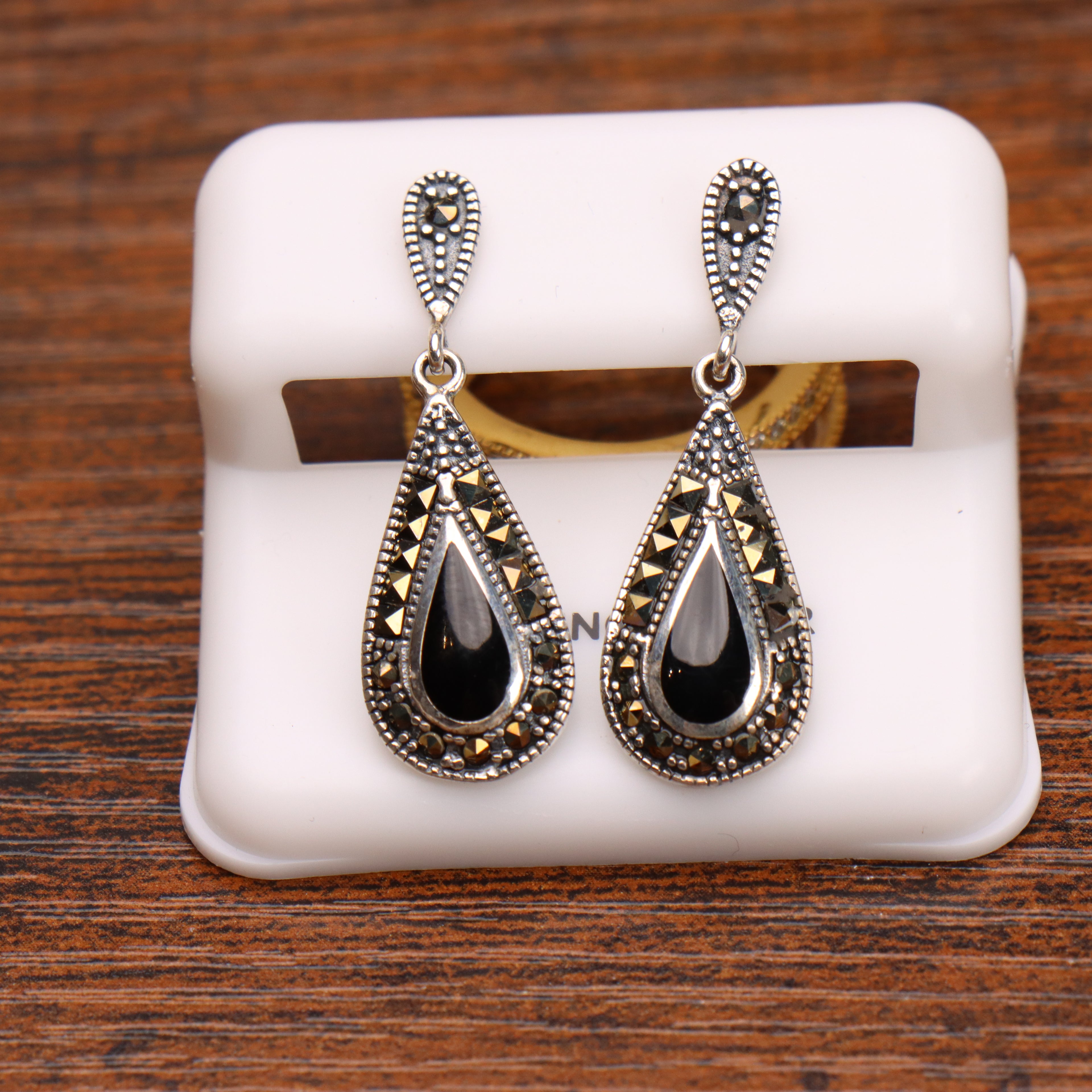 Marcasite Drop Earrings 925 Sterling Silver Vintage Style