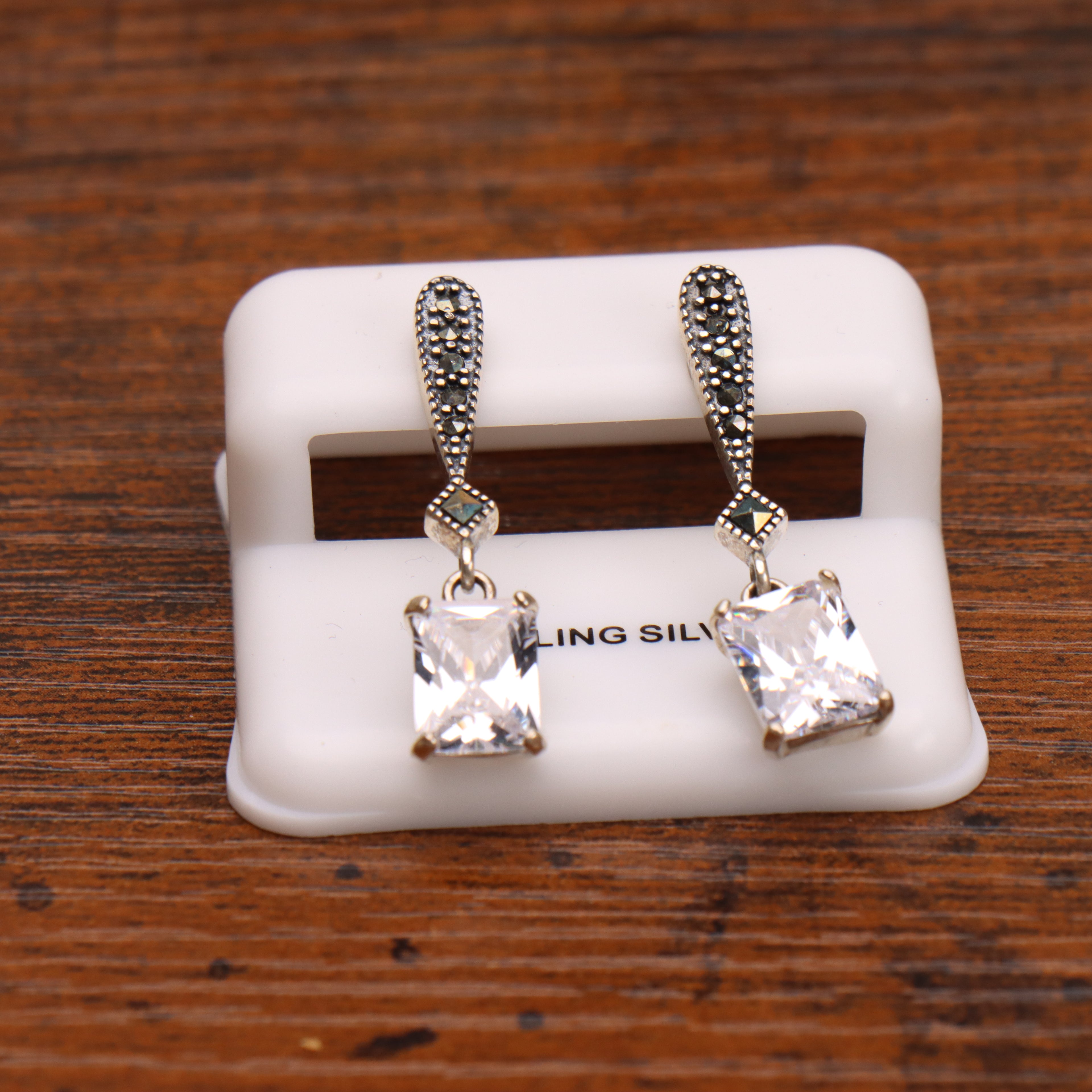 Marcasite Drop Earrings 925 Sterling Silver Vintage Style