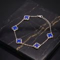 Blue Agate Clover Bracelet Adjustable 7-8" inch 925 Sterling Silver