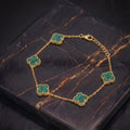 Green Malachite Bracelet 7-8" inch 14k Gold Over 925 Sterling Silver 5 Clover