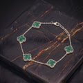 Green Malachite Bracelet 7-8" inch Adjustable 925 Sterling Silver 5 Clover