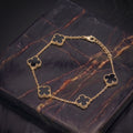 Black Onyx Clover Bracelet 14K Gold Over 925 Sterling Silver  7-8" inch