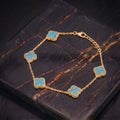 Turquoise Bracelet 7-8" inch 14k  Gold Over 925 Sterling Silver 5 Clover