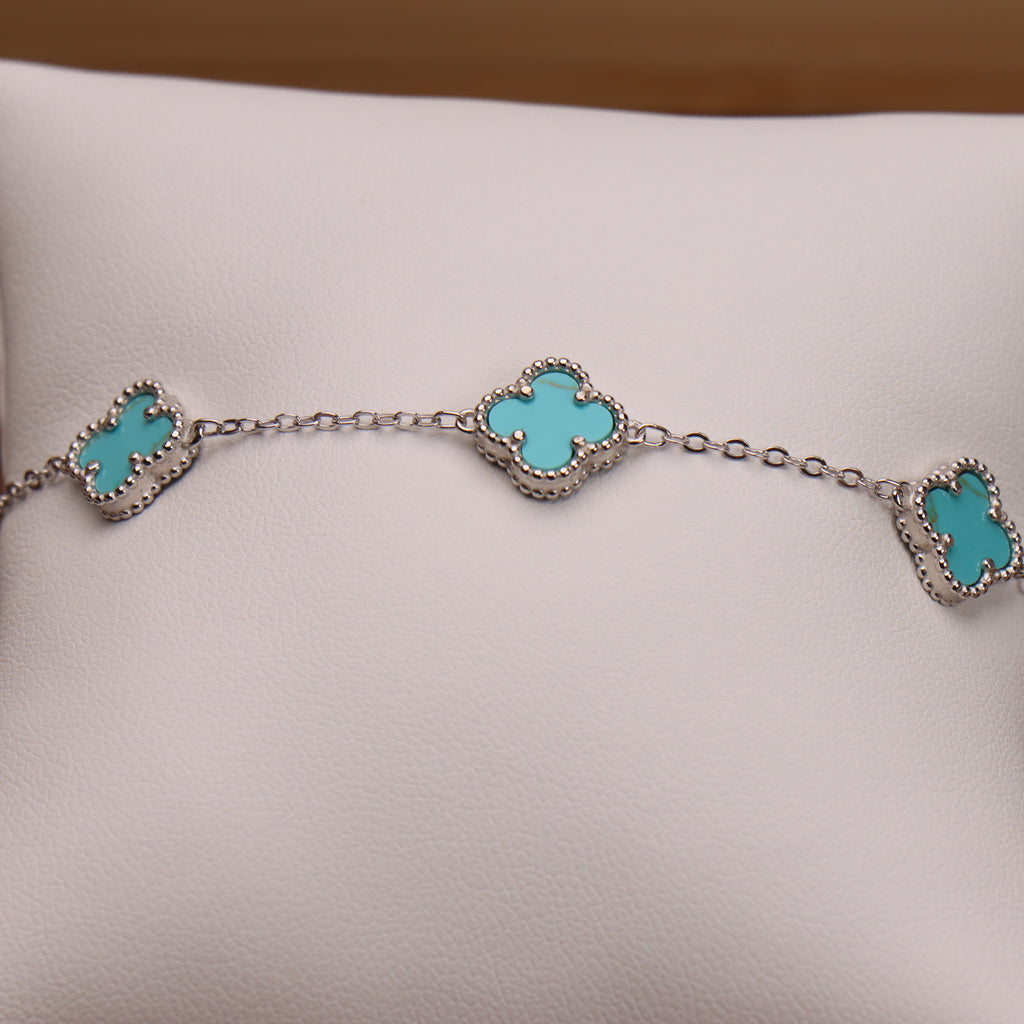 Turquoise Clover Bracelet Adjustable 7-8" inch 925 Sterling Silver