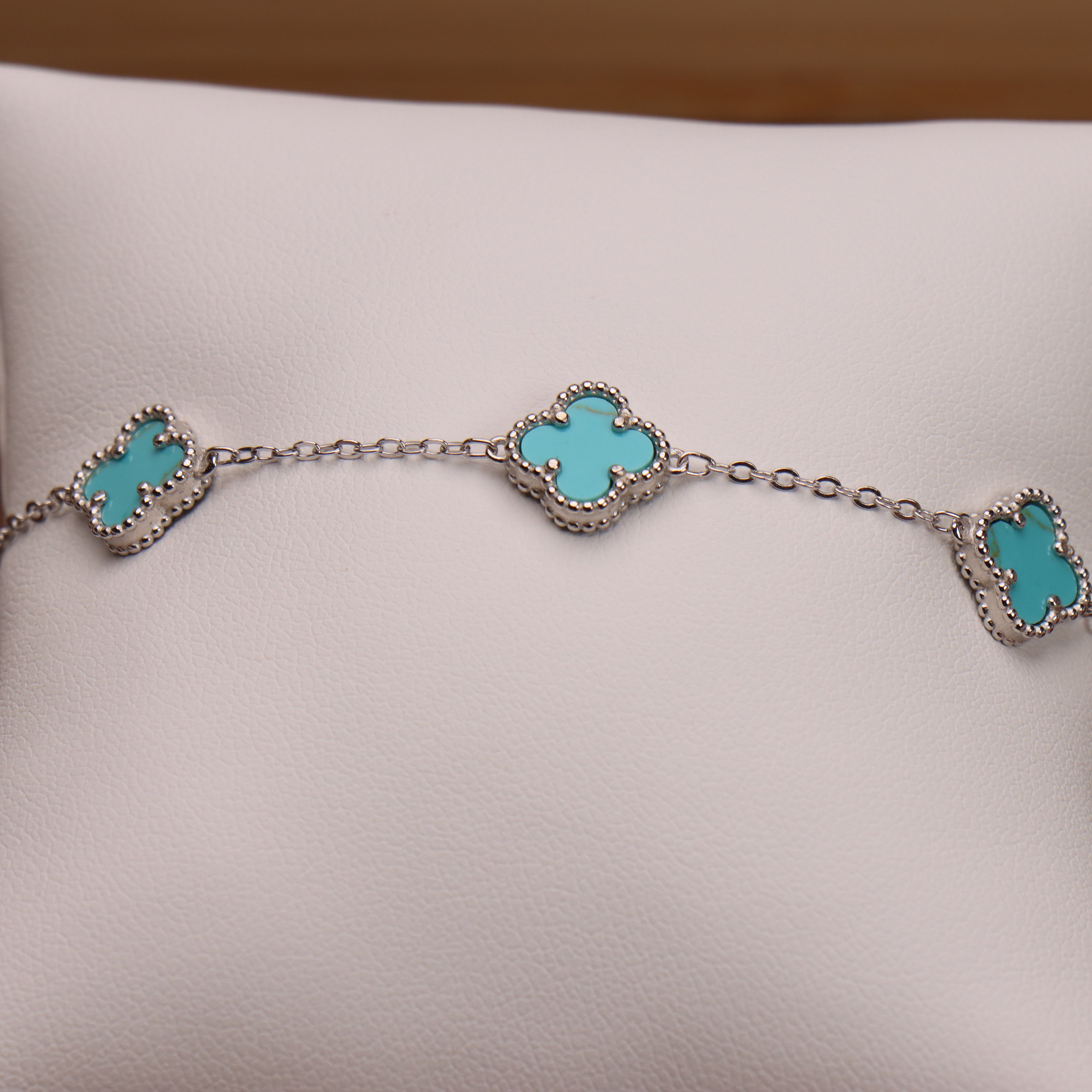 Turquoise Clover Bracelet Adjustable 7-8" inch 925 Sterling Silver