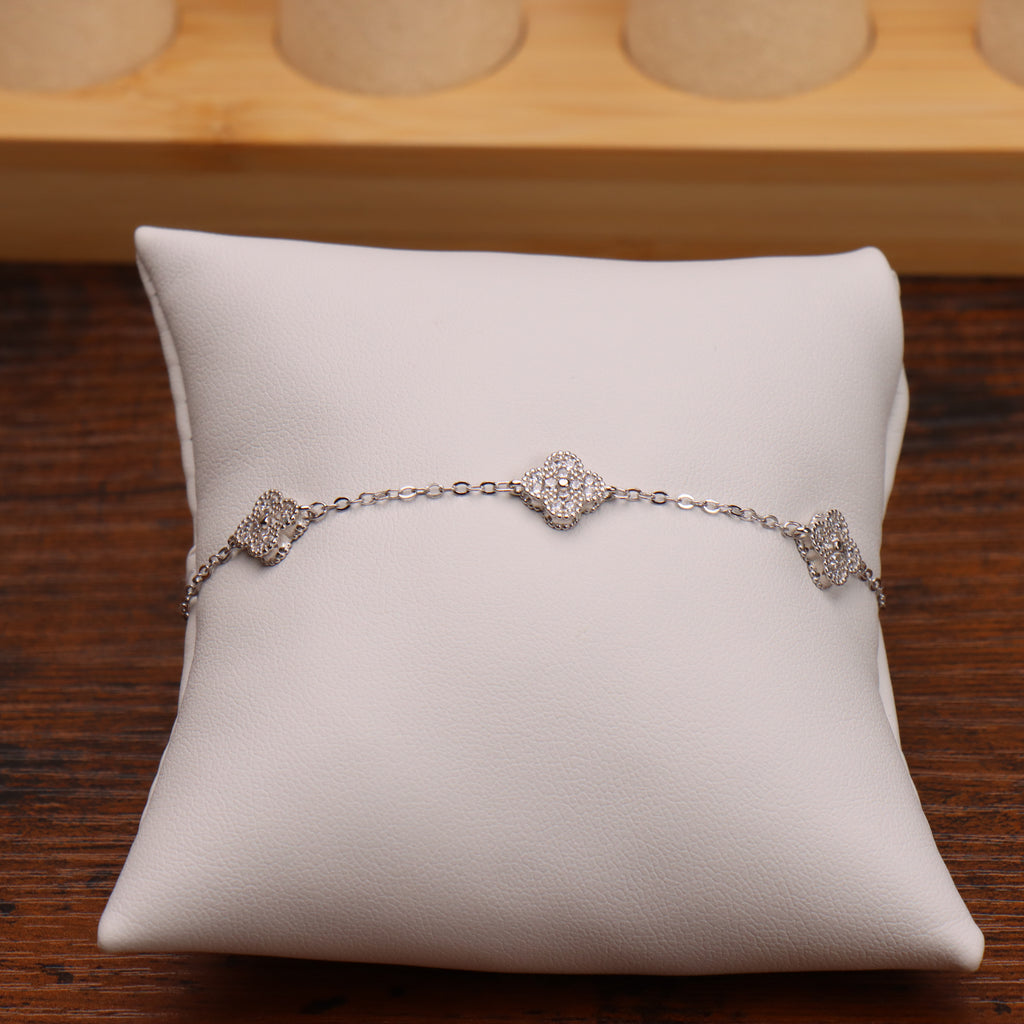 Cz Clover Bracelet Adjustable 7-8" inch 925 Sterling Silver 8.5mm