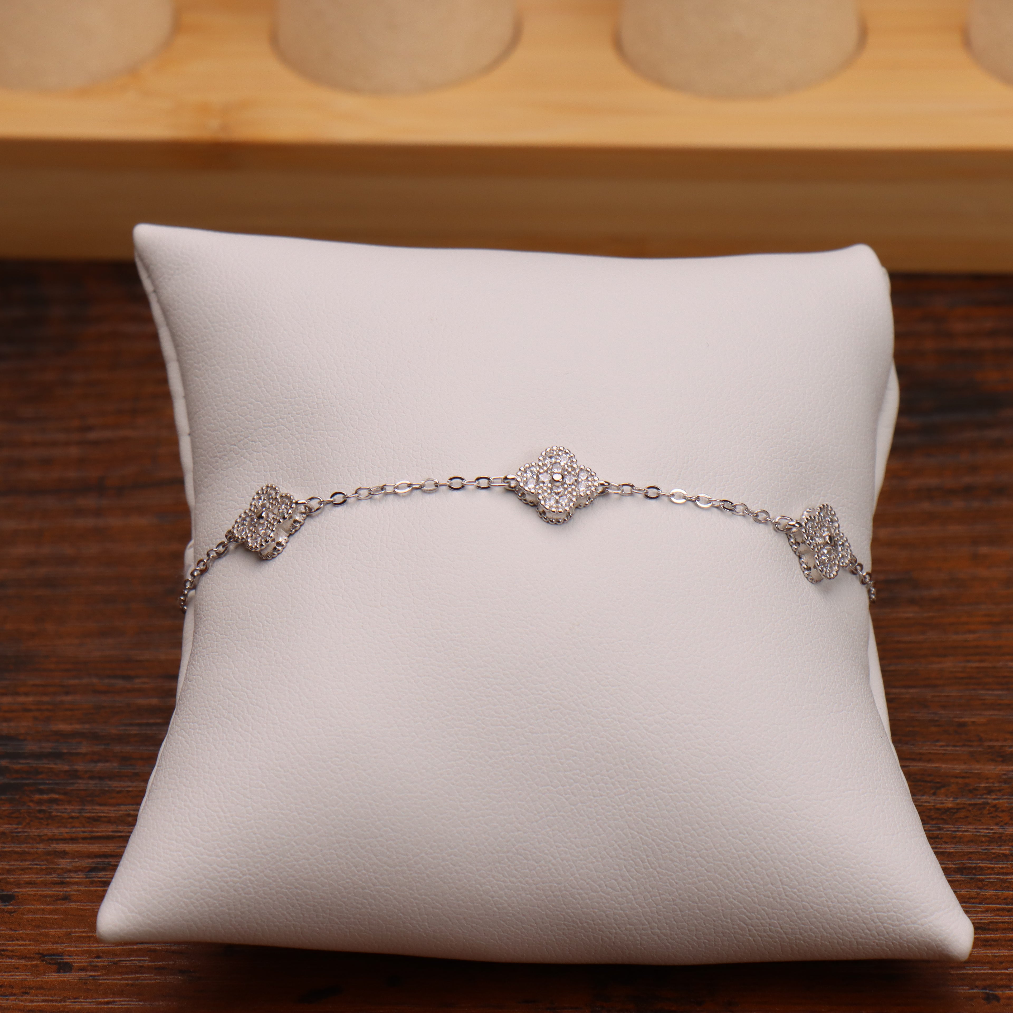 Cz Clover Bracelet Adjustable 7-8" inch 925 Sterling Silver 8.5mm