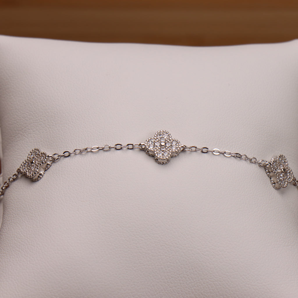 Cz Clover Bracelet Adjustable 7-8" inch 925 Sterling Silver 8.5mm