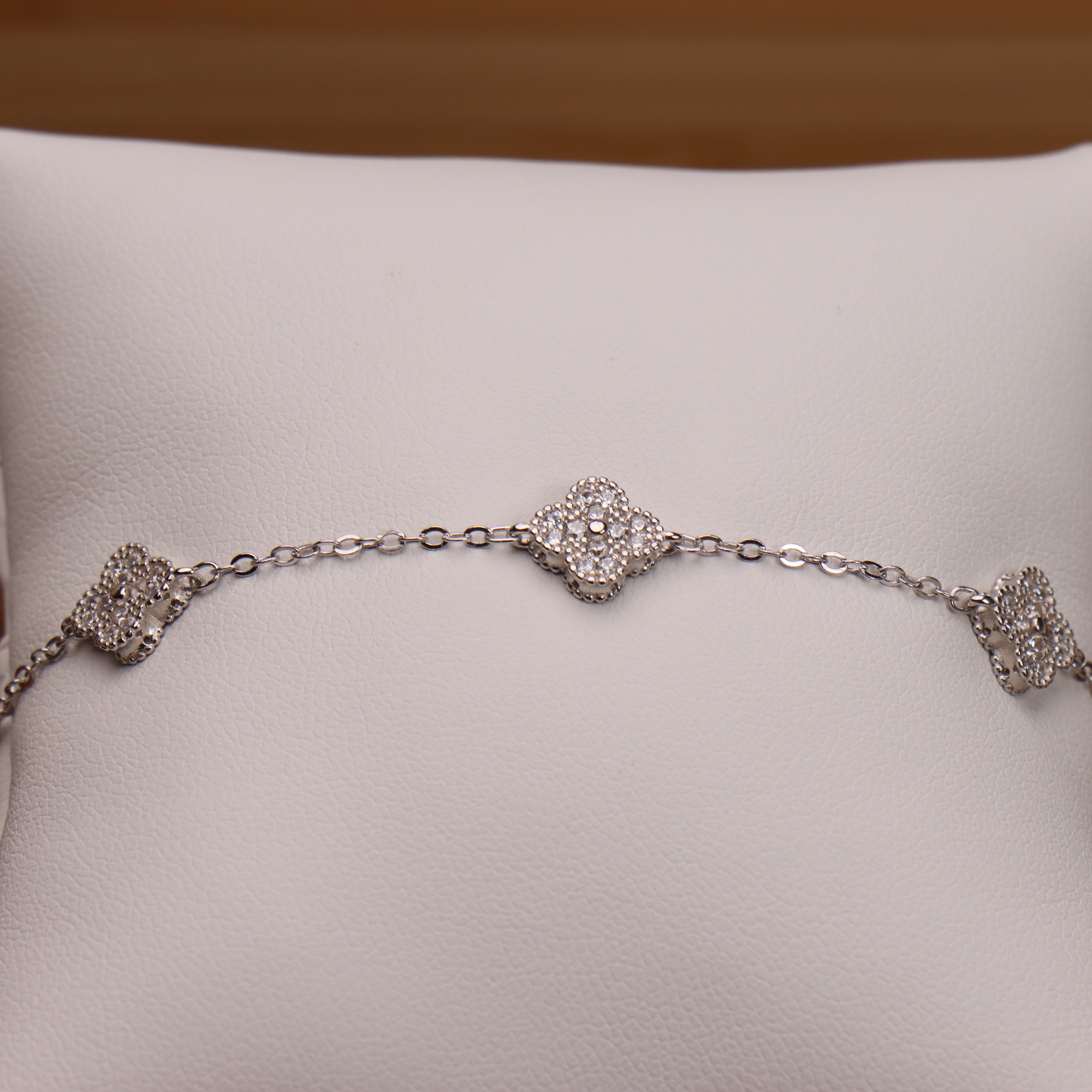 Cz Clover Bracelet Adjustable 7-8" inch 925 Sterling Silver 8.5mm