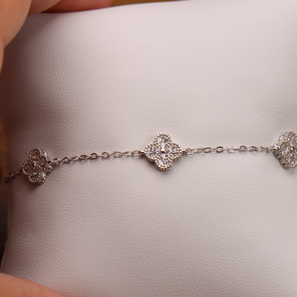 Cz Clover Bracelet Adjustable 7-8" inch 925 Sterling Silver 8.5mm
