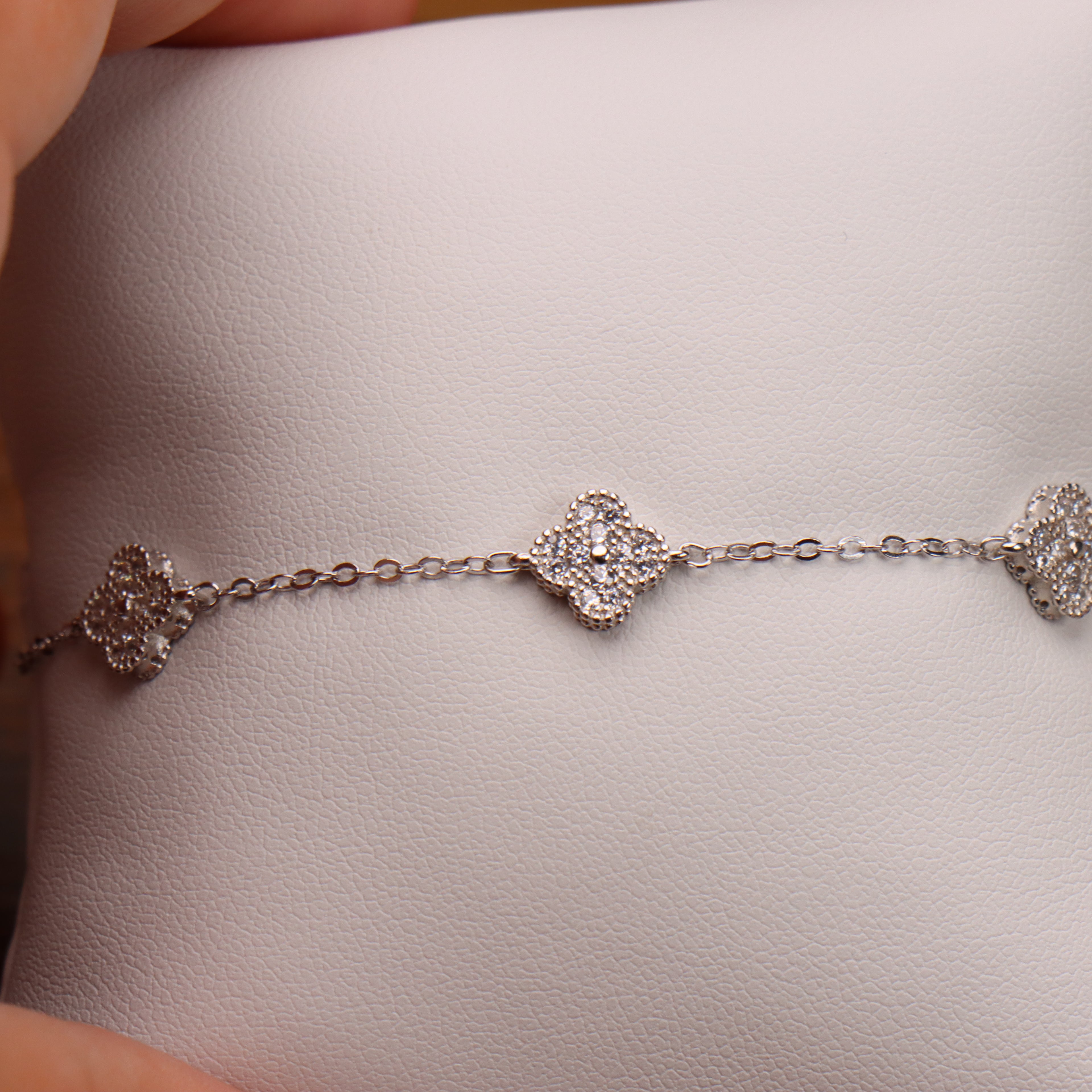 Cz Clover Bracelet Adjustable 7-8" inch 925 Sterling Silver 8.5mm