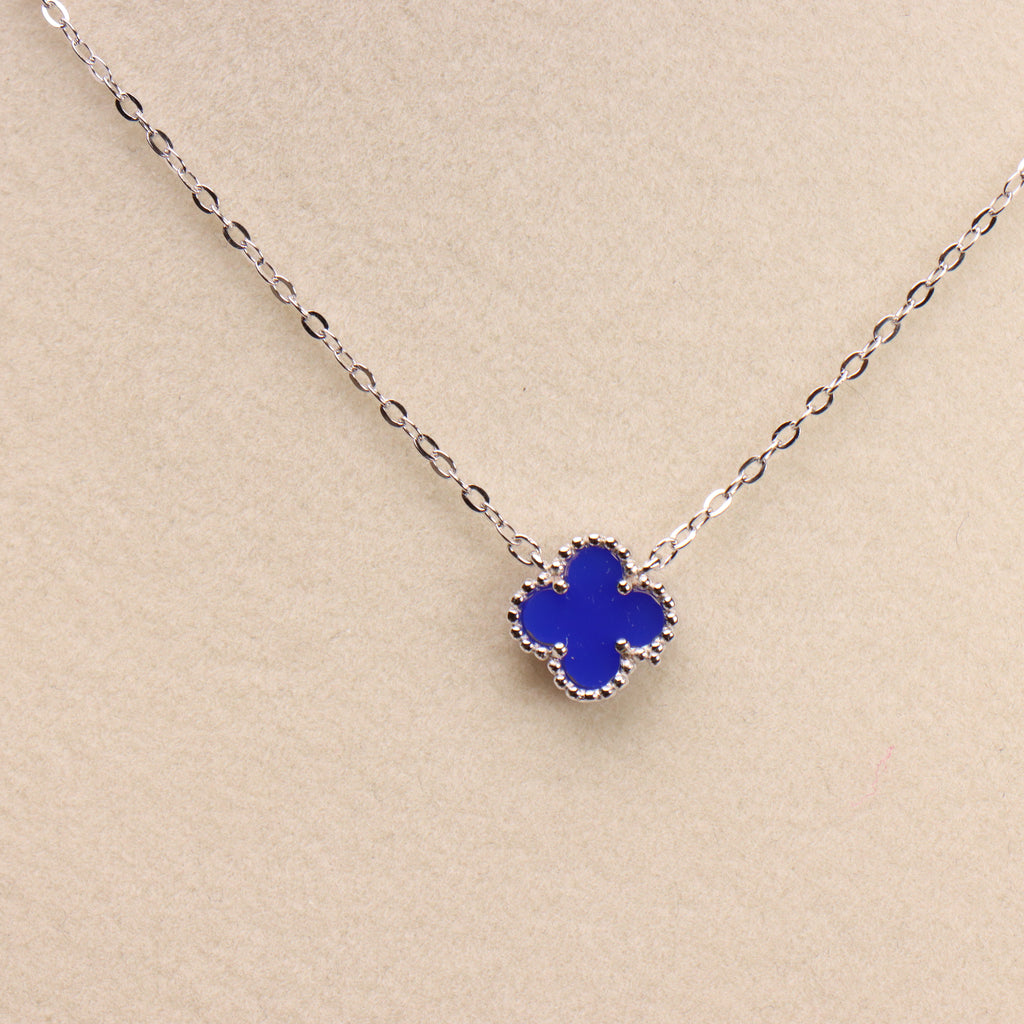Blue Agate Clover 18” Adjustable Necklace 925 Sterling Silver 9.5mm