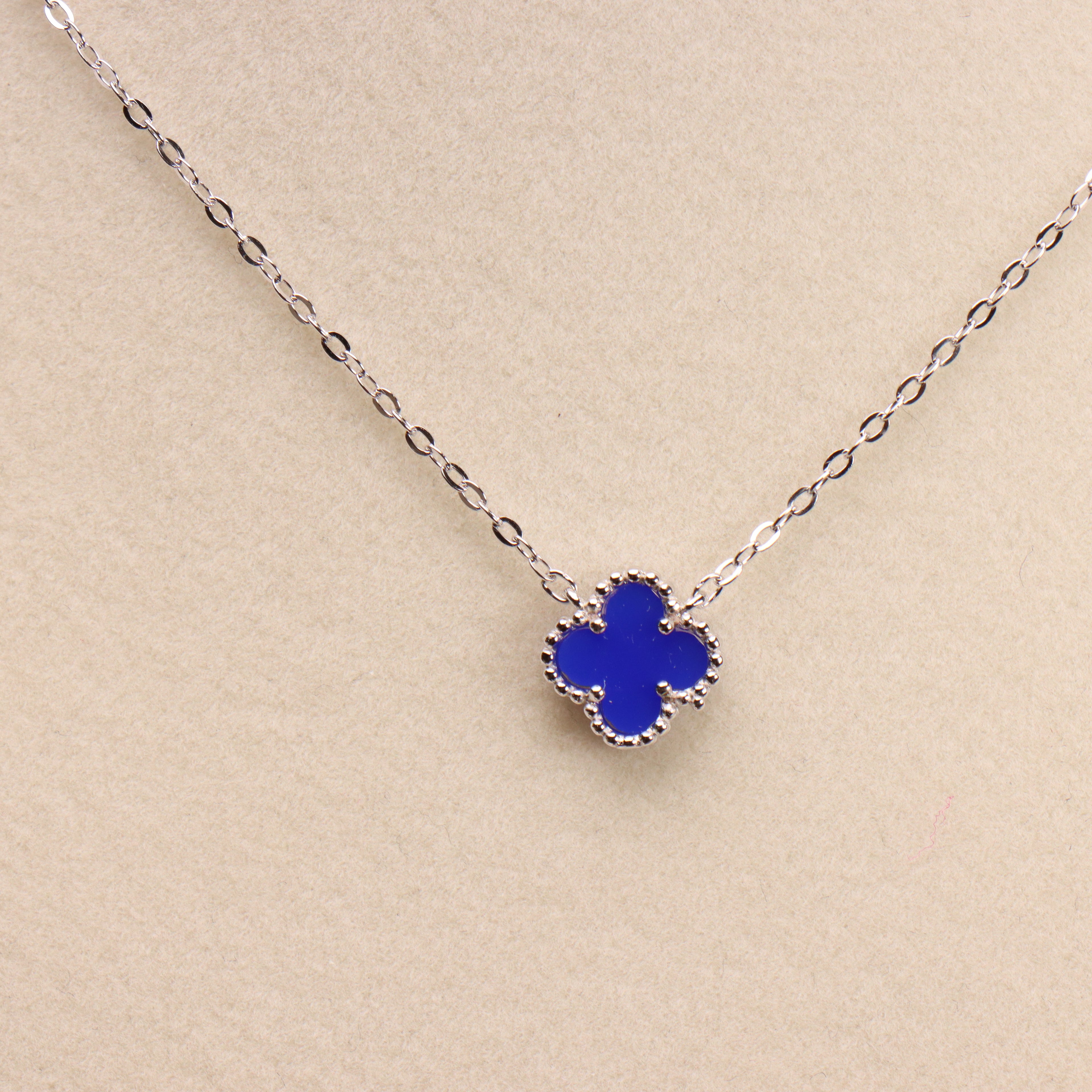 Blue Agate Clover 18” Adjustable Necklace 925 Sterling Silver 9.5mm