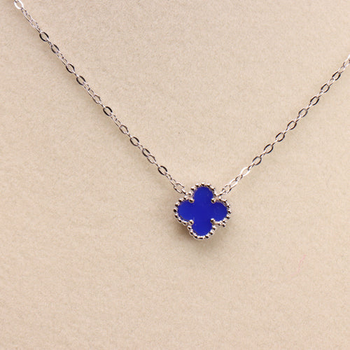 Blue Agate Clover 18” Adjustable Necklace 925 Sterling Silver 9.5mm