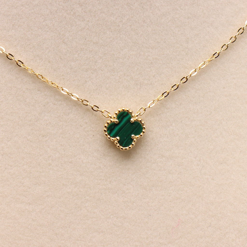 Green Malachite Clover 18” Adjustable Necklace 14k Gold Over 925 Silver 9.5mm
