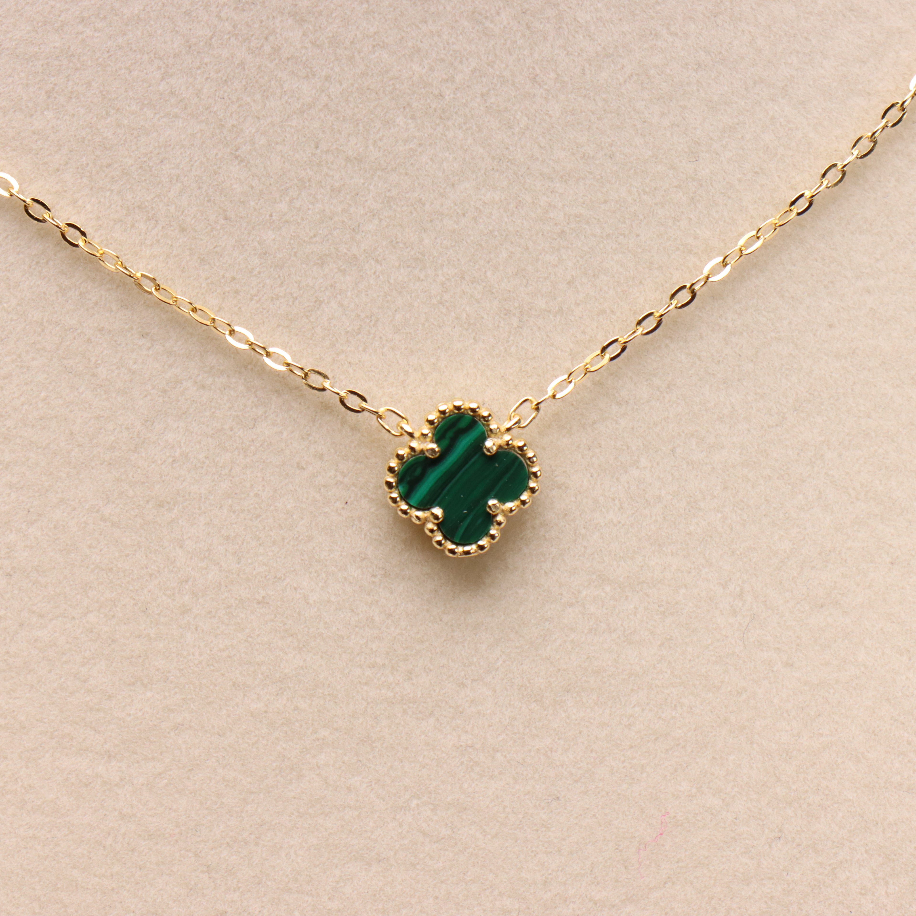 Green Malachite Clover 18” Adjustable Necklace 14k Gold Over 925 Silver 9.5mm