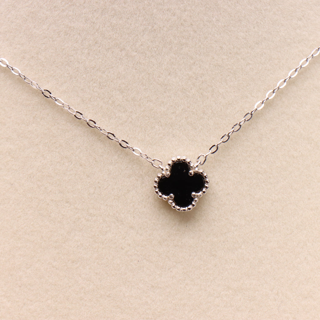 Black Onyx Clover 18” Adjustable to 20" Necklace 925 Sterling Silver 9.5mm