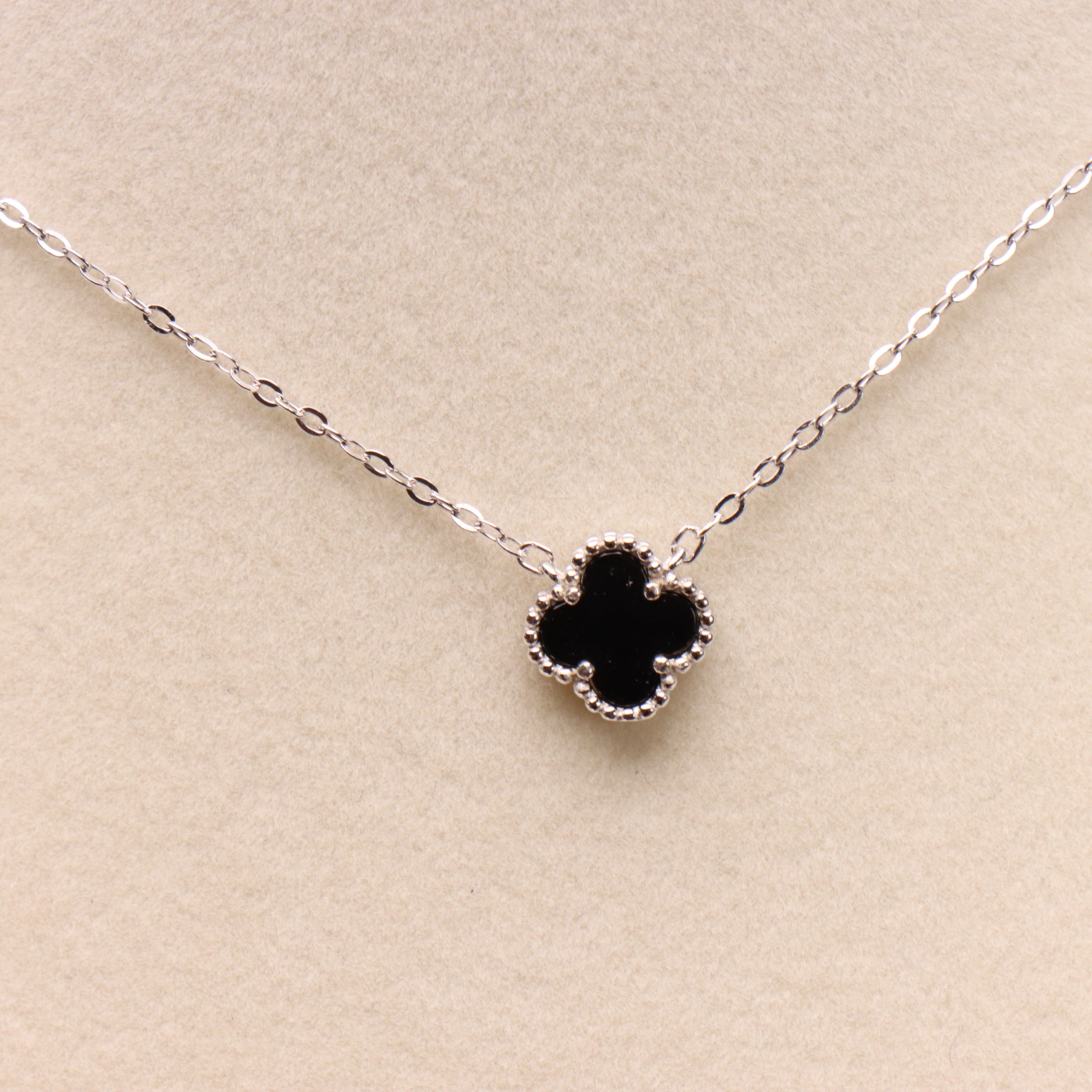 Black Onyx Clover 18” Adjustable to 20" Necklace 925 Sterling Silver 9.5mm