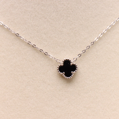 Black Onyx Clover 18” Adjustable to 20" Necklace 925 Sterling Silver 9.5mm