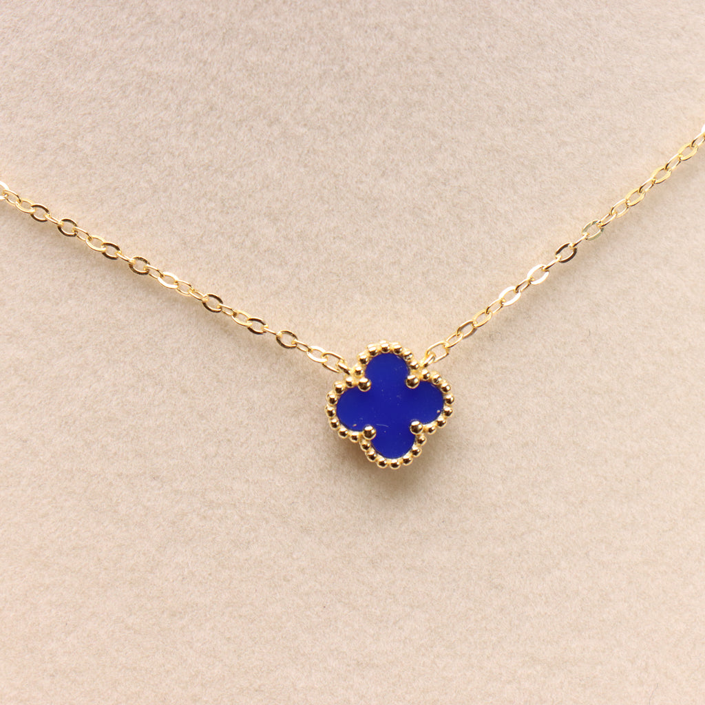 Blue Agate Clover 18” Adjustable Necklace 14k Gold over 925 Sterling Silver