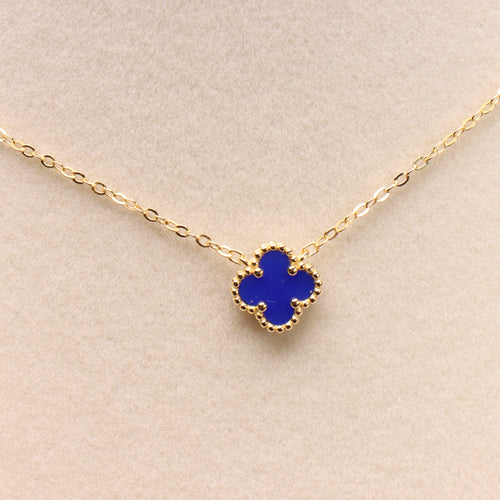 Blue Agate Clover 18” Adjustable Necklace 14k Gold over 925 Sterling Silver