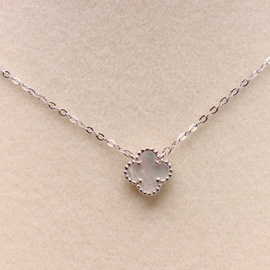 Mother Of Pearl Clover 18” Adjustable Necklace 925 Sterling Silver 9.5mm