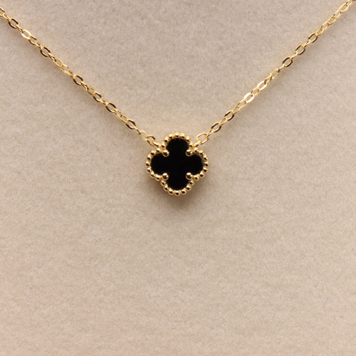Black Onyx  Clover 18” Adjustable Necklace 14k Gold Over 925 Sterling Silver