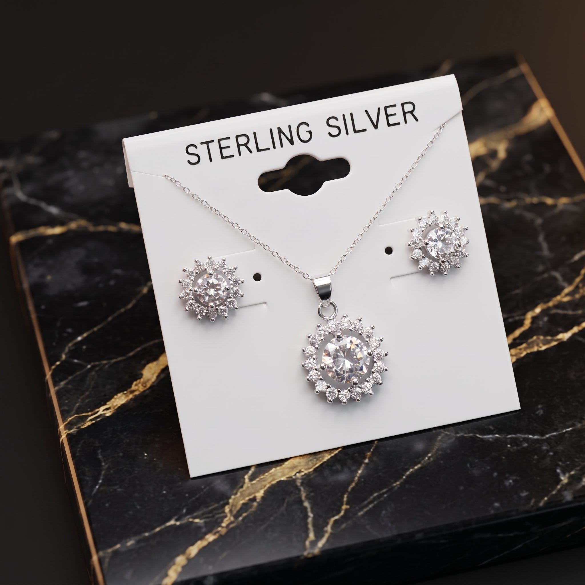 Earrings And Necklace Set 925 Sterling Silver Cz