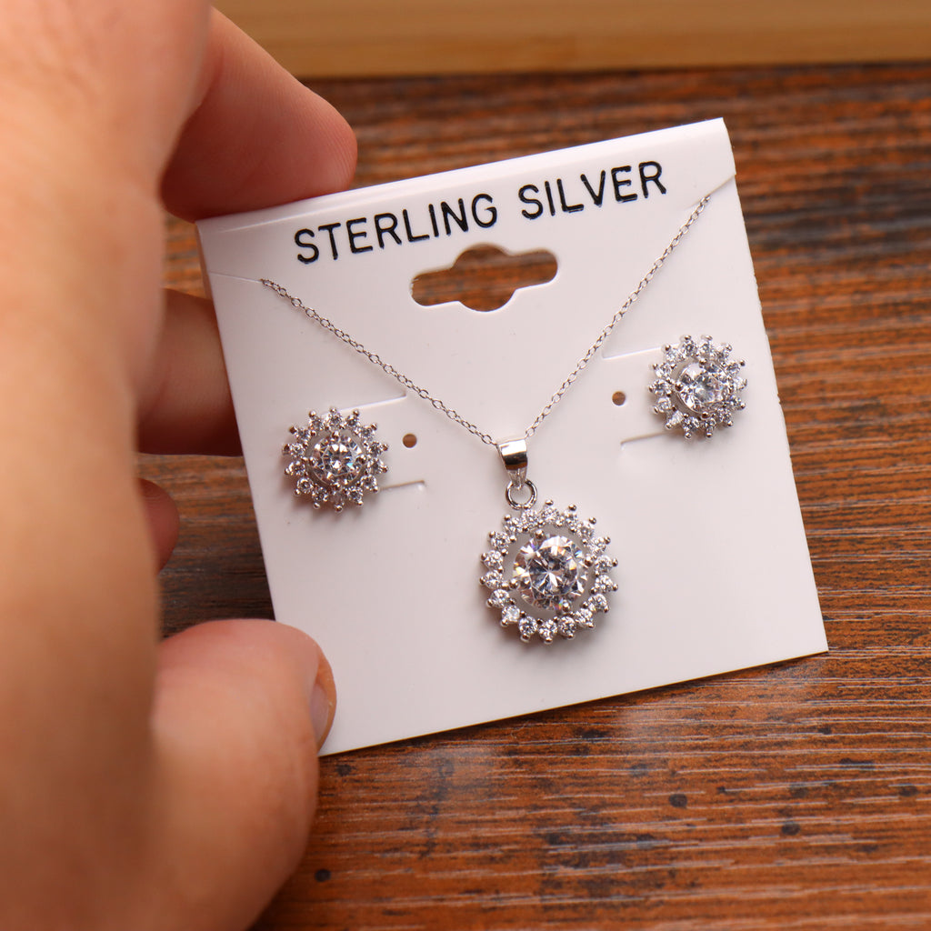 Earrings And Necklace Set 925 Sterling Silver Cz