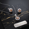 Champagne Halo Round Earrings And Necklace Set 925 Sterling Silver