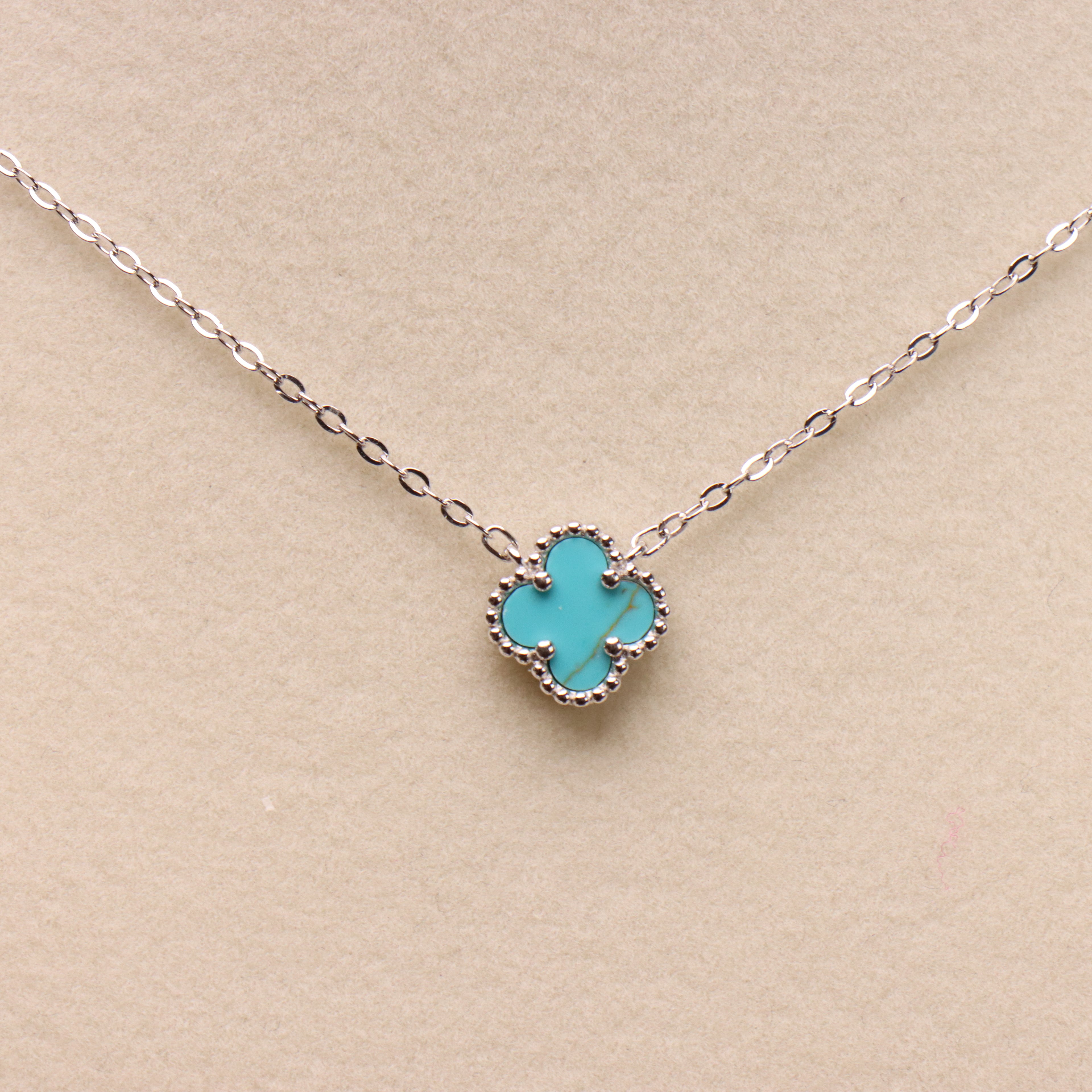 Turquoise Clover 18” Adjustable to 20" Necklace 925 Sterling Silver 9.5mm
