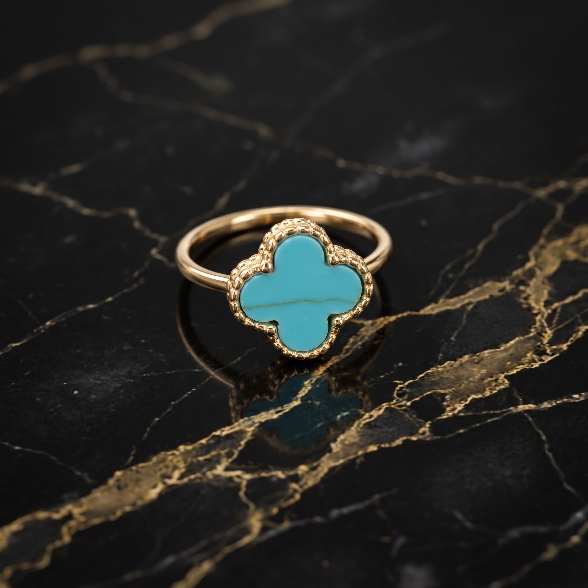 Clover Ring Turquoise 14k Gold Over 925 Sterling Silver 13mm