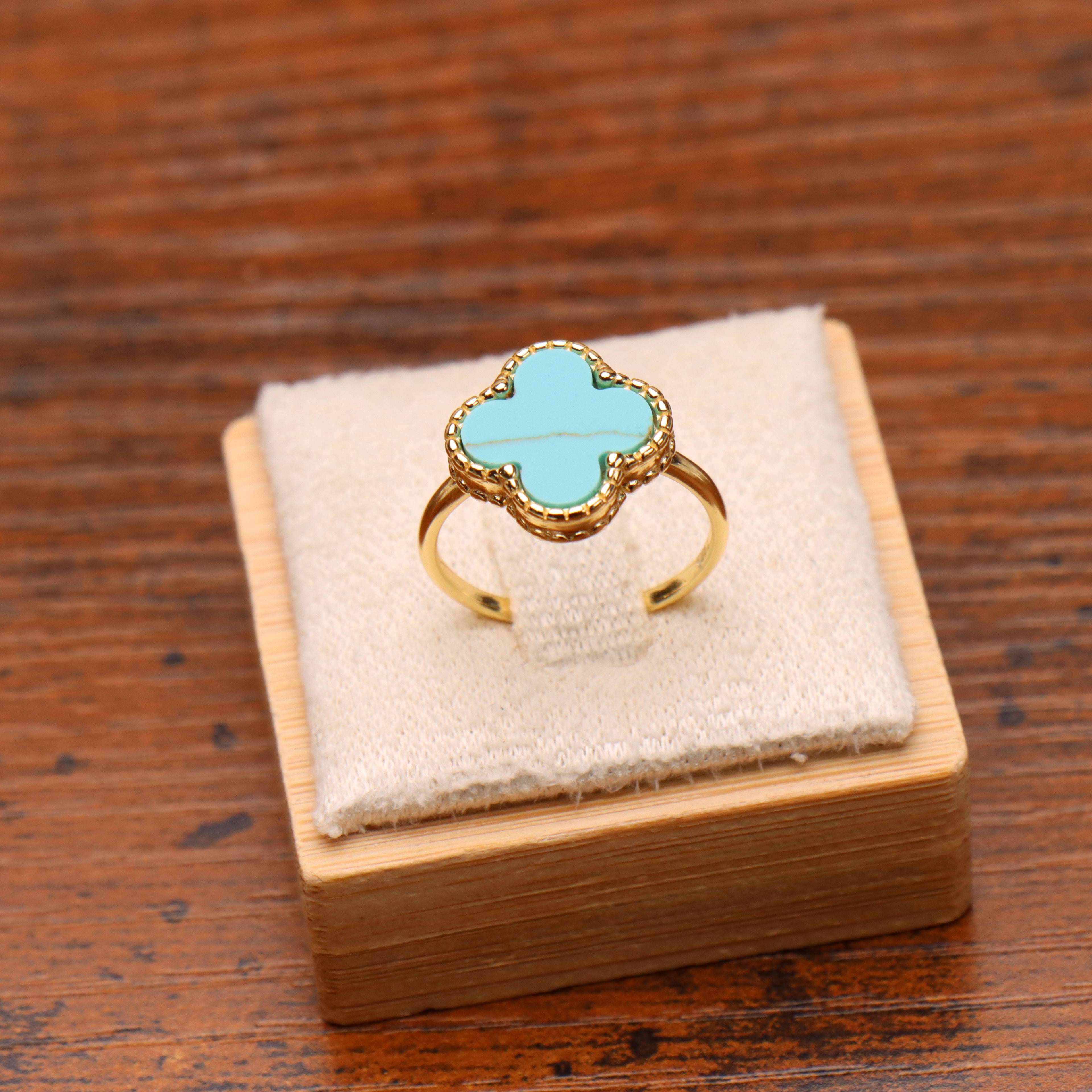 Clover Ring Turquoise 14k Gold Over 925 Sterling Silver 13mm