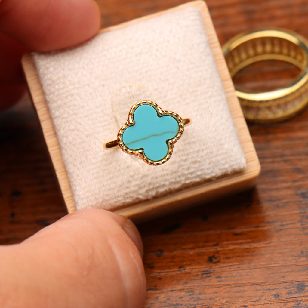 Clover Ring Turquoise 14k Gold Over 925 Sterling Silver 13mm