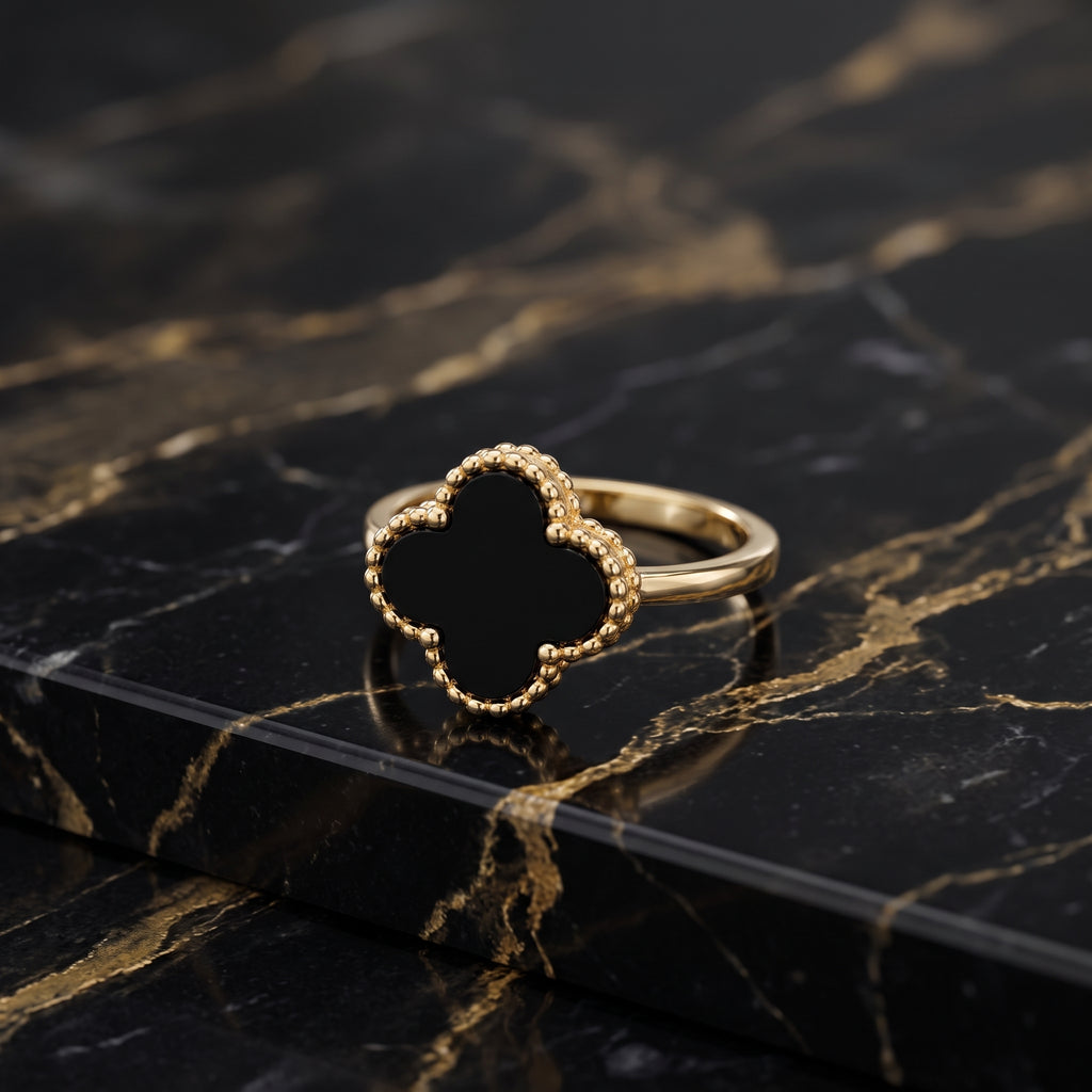 Clover Ring 14k Gold Over 925 Sterling Silver Black Onyx 13mm