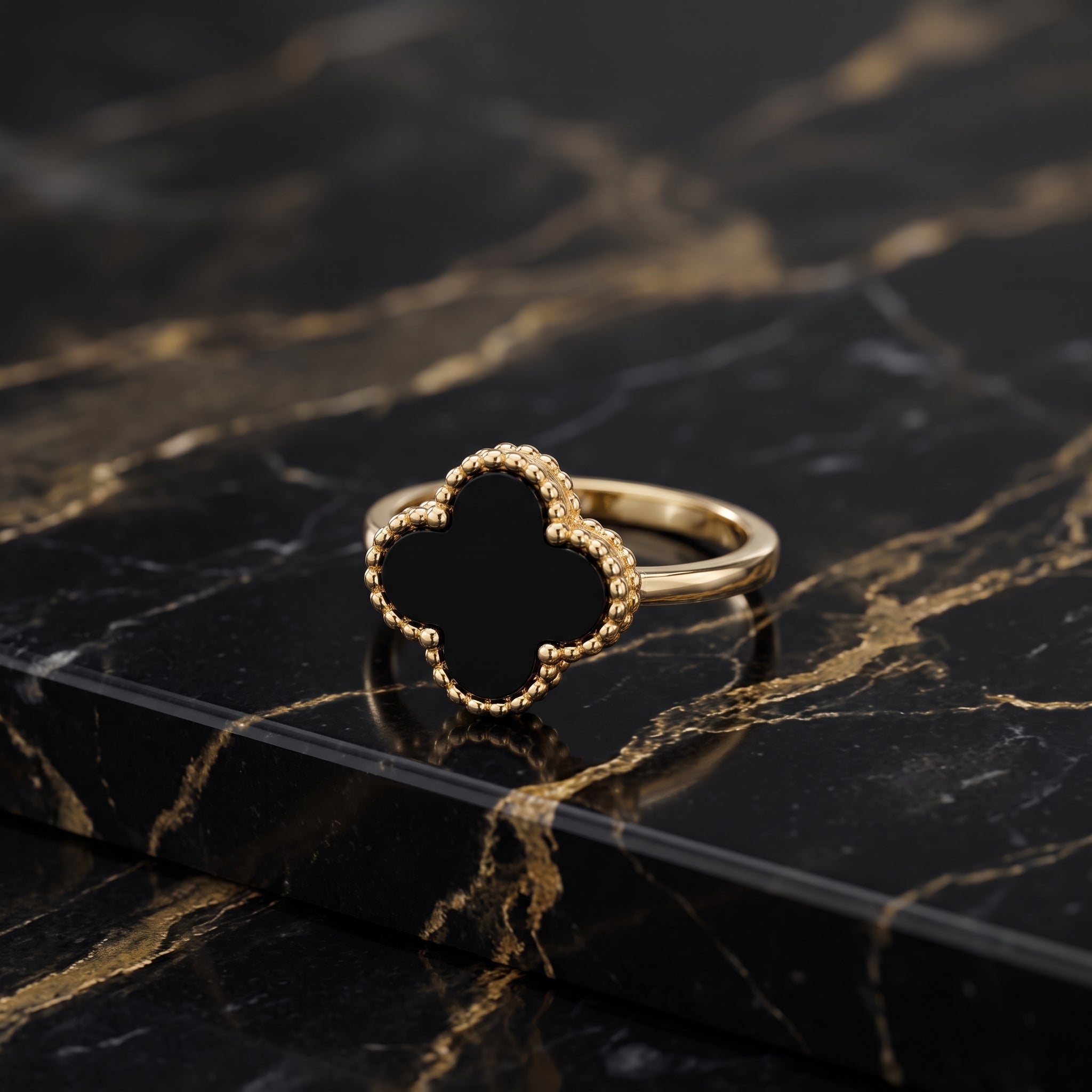 Clover Ring 14k Gold Over 925 Sterling Silver Black Onyx 13mm