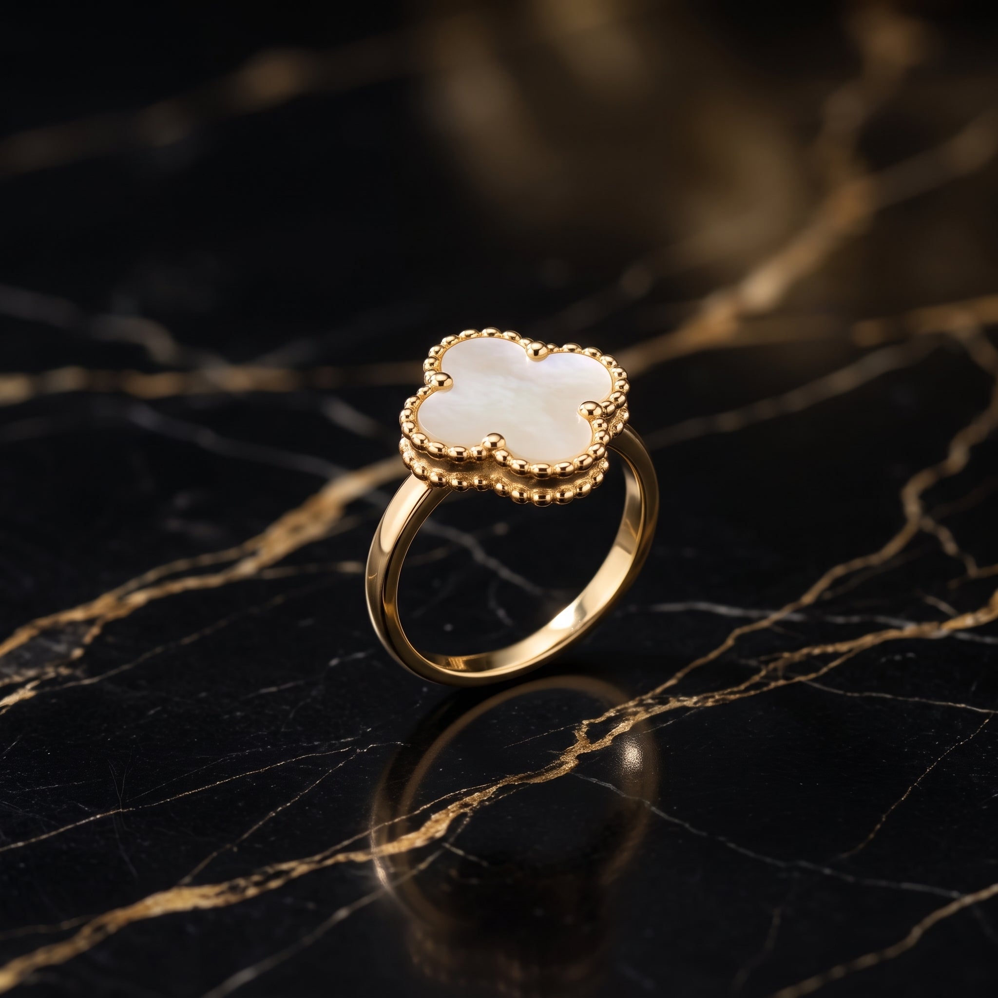 Clover Ring 14k Gold Over 925 Sterling Silver Mother Of Pearl 13mm