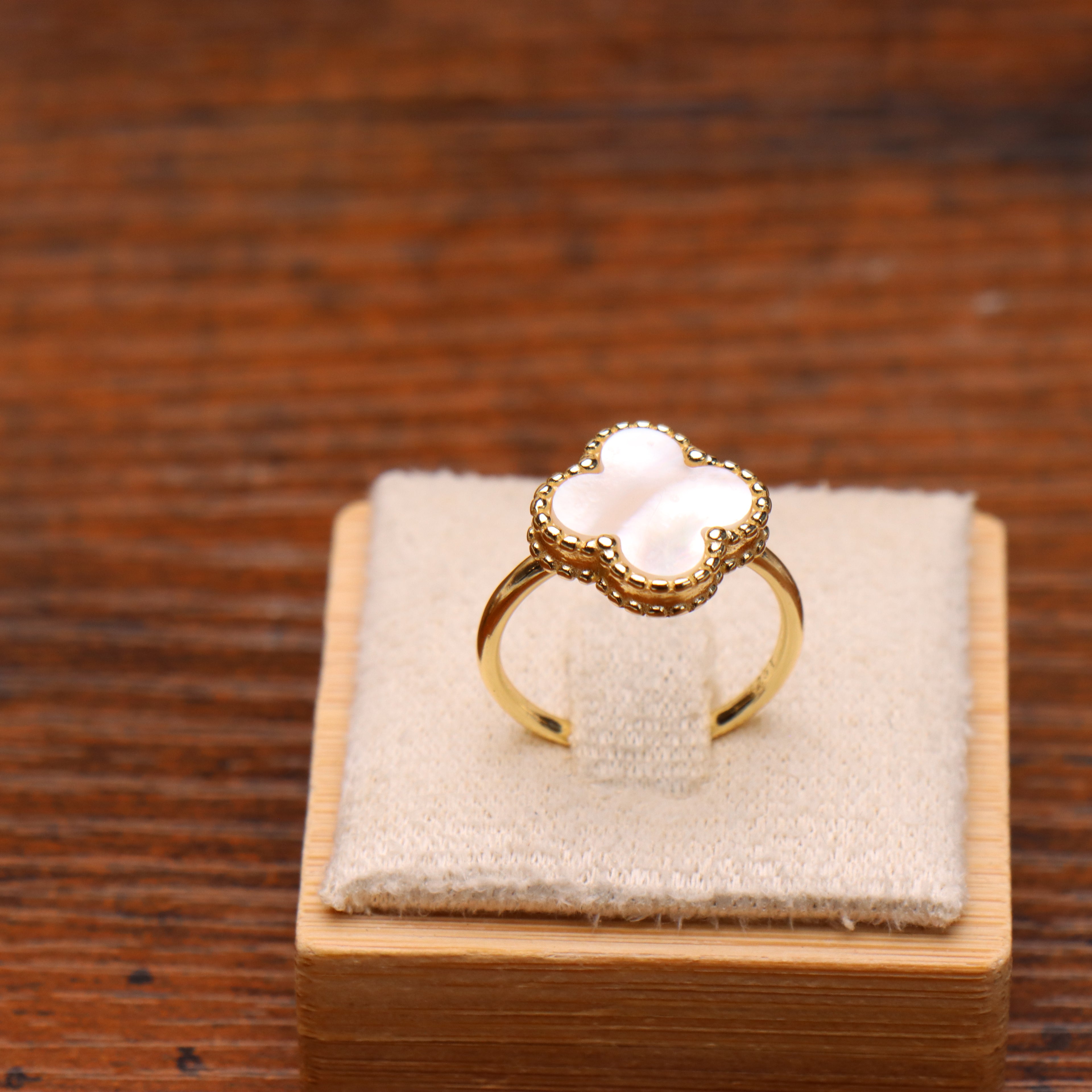 Clover Ring 14k Gold Over 925 Sterling Silver Mother Of Pearl 13mm