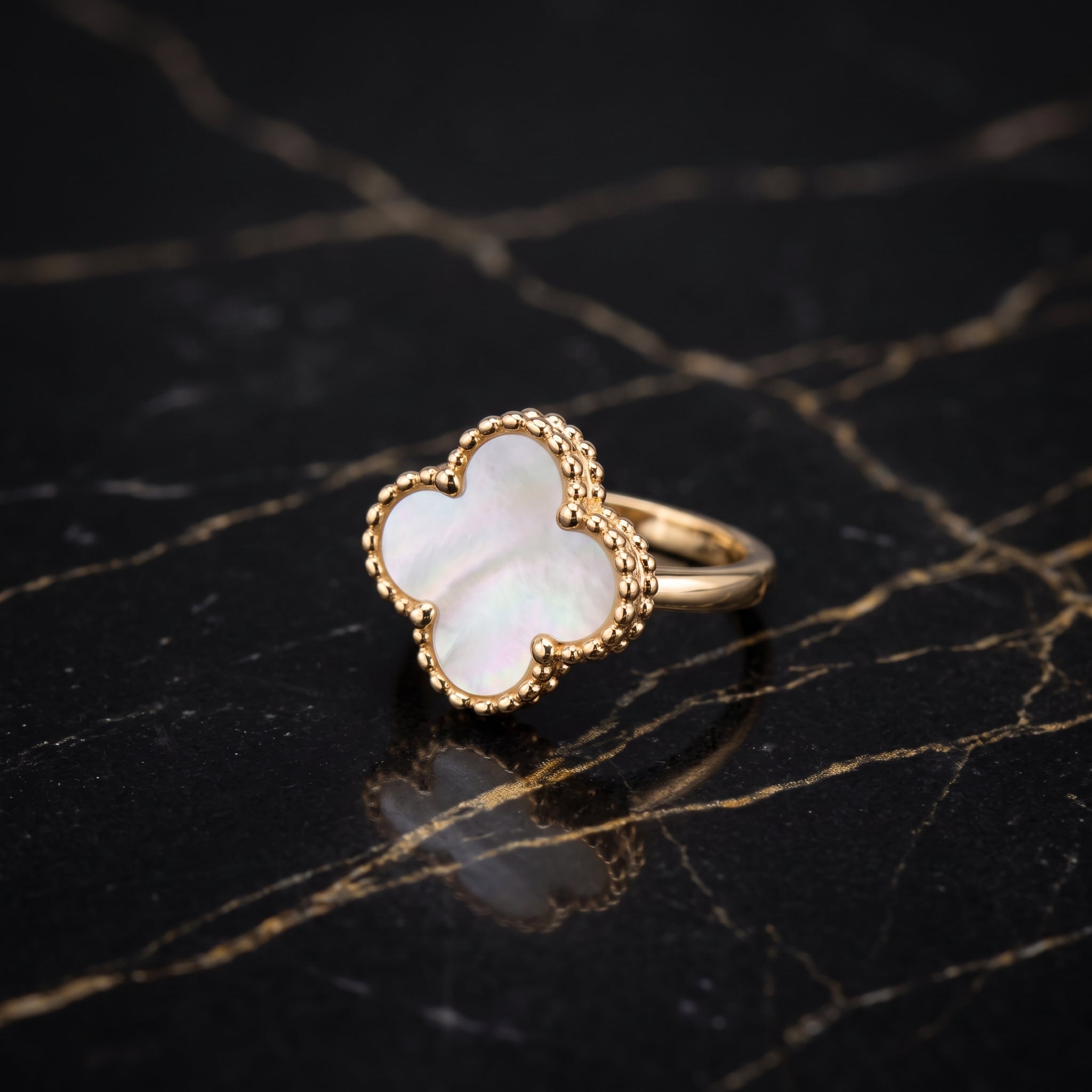 Clover Ring 14k Gold Over 925 Sterling Silver Mother Of Pearl 13mm