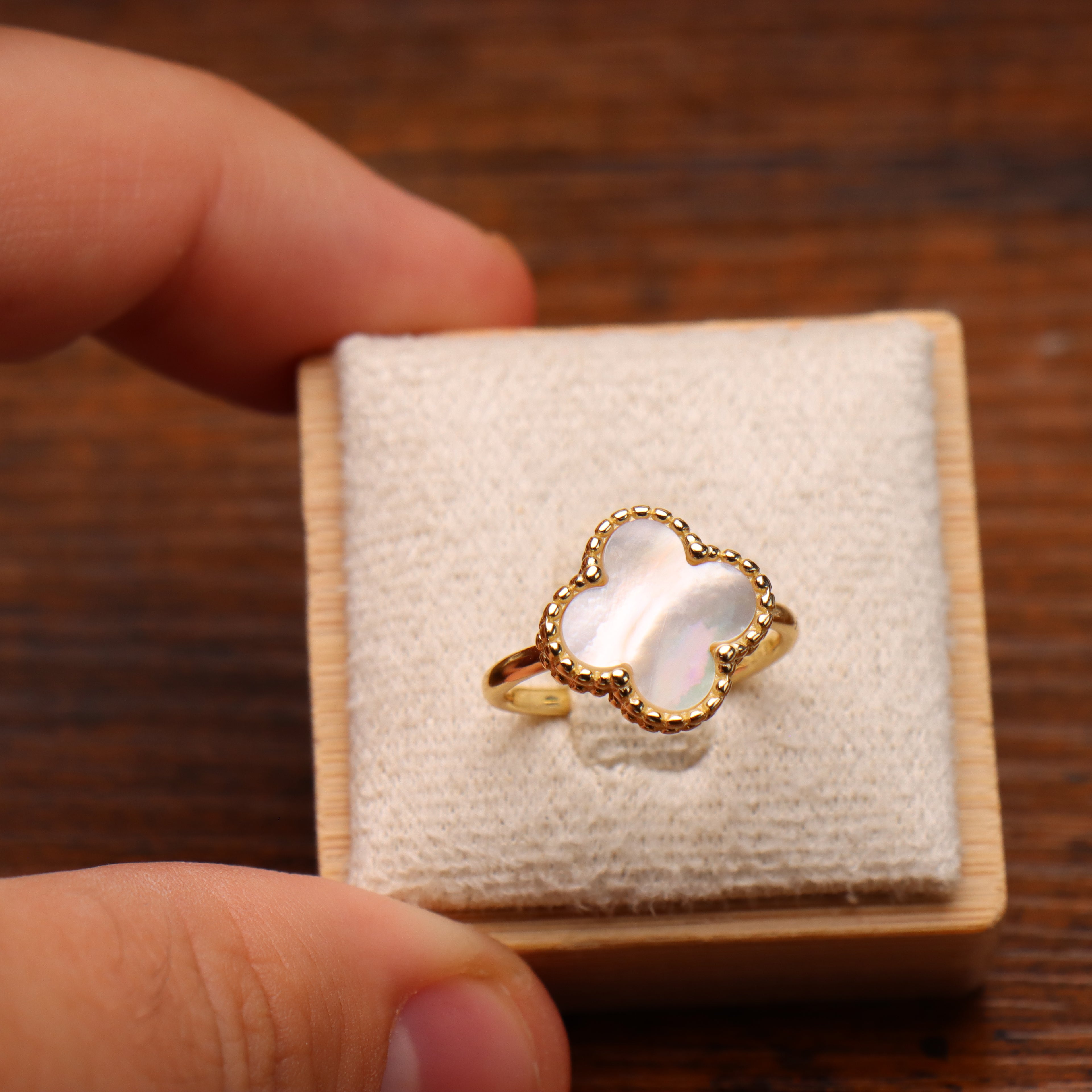 Clover Ring 14k Gold Over 925 Sterling Silver Mother Of Pearl 13mm