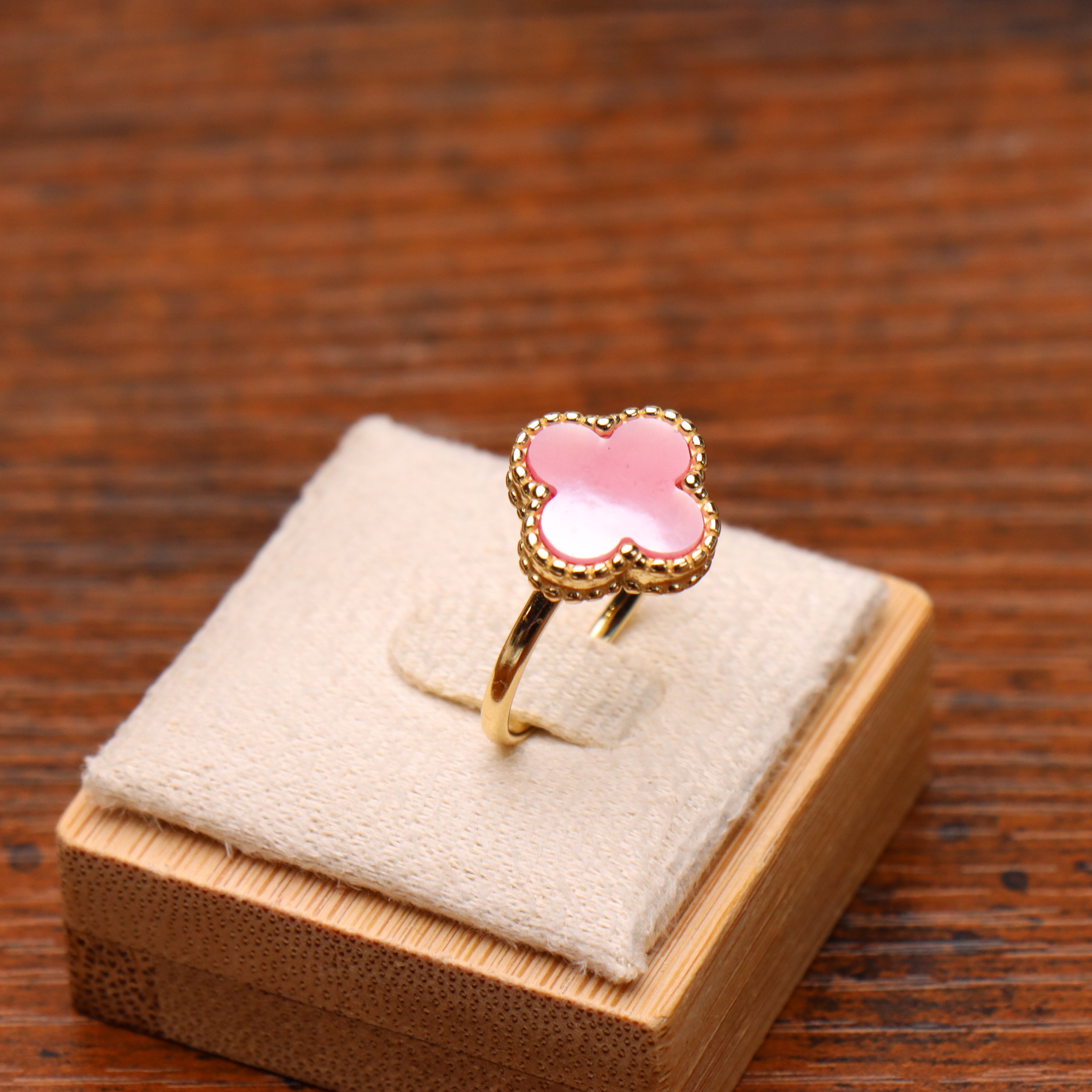 Clover Ring Pink Mother Of Pearl 14k Gold Over 925 Sterling Silver 13mm