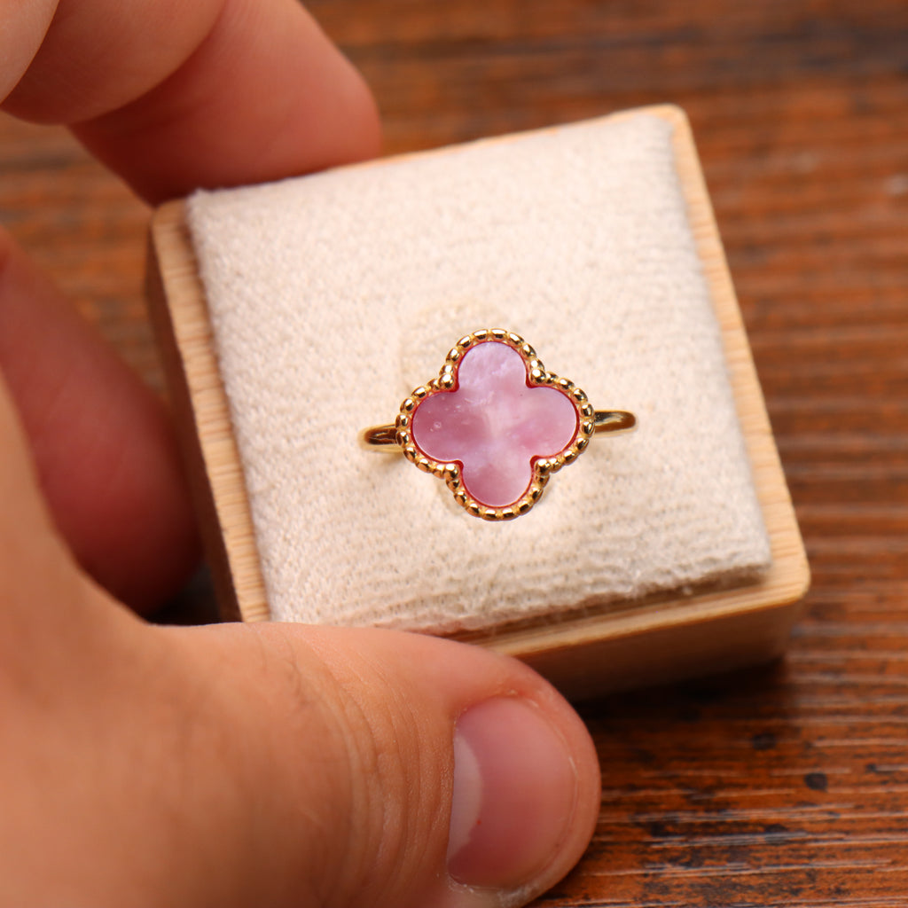 Clover Ring Pink Mother Of Pearl 14k Gold Over 925 Sterling Silver 13mm