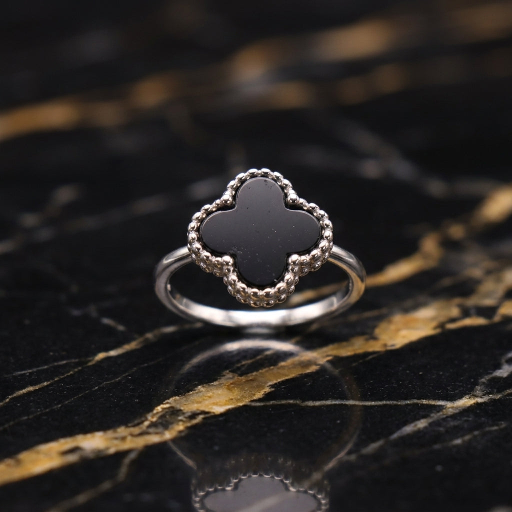 Clover Ring 925 Sterling Silver Black Onyx 13mm