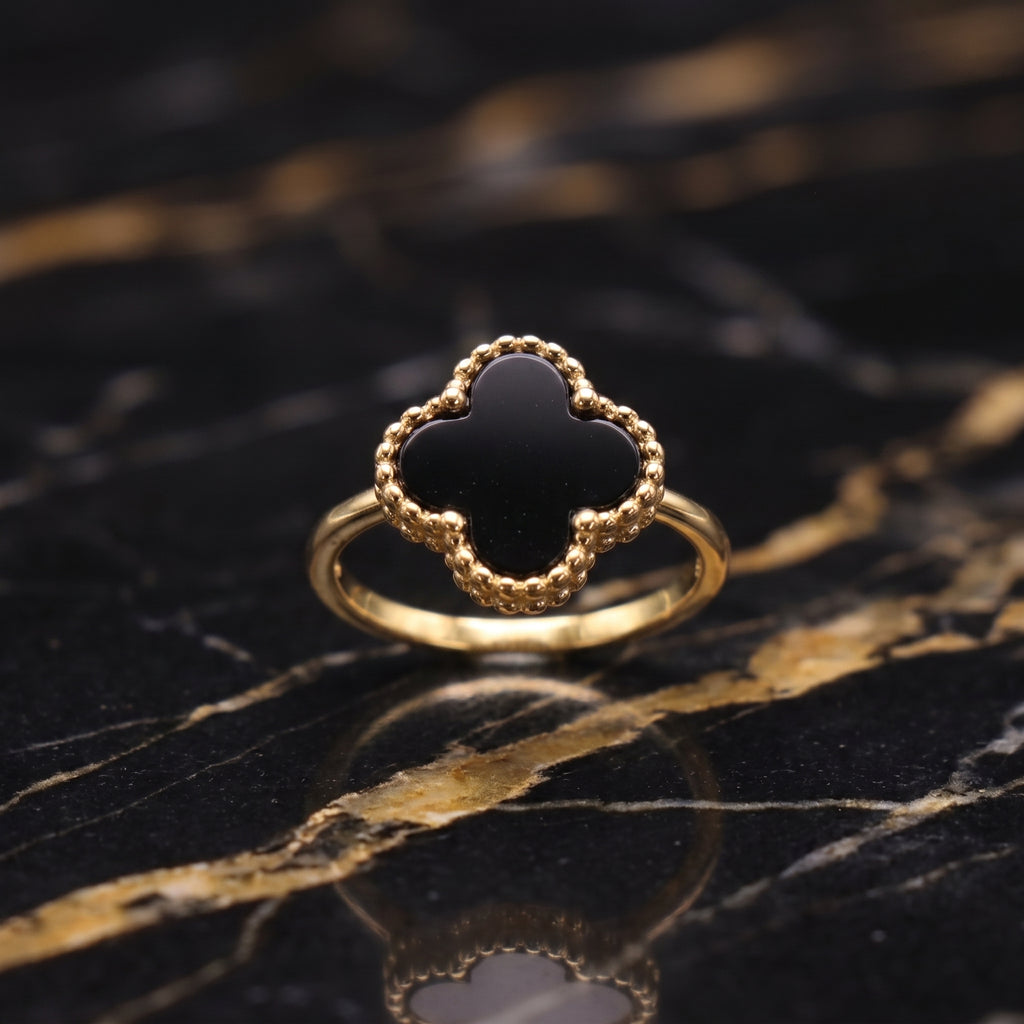Clover Ring 14k Gold Over 925 Sterling Silver Black Onyx 13mm